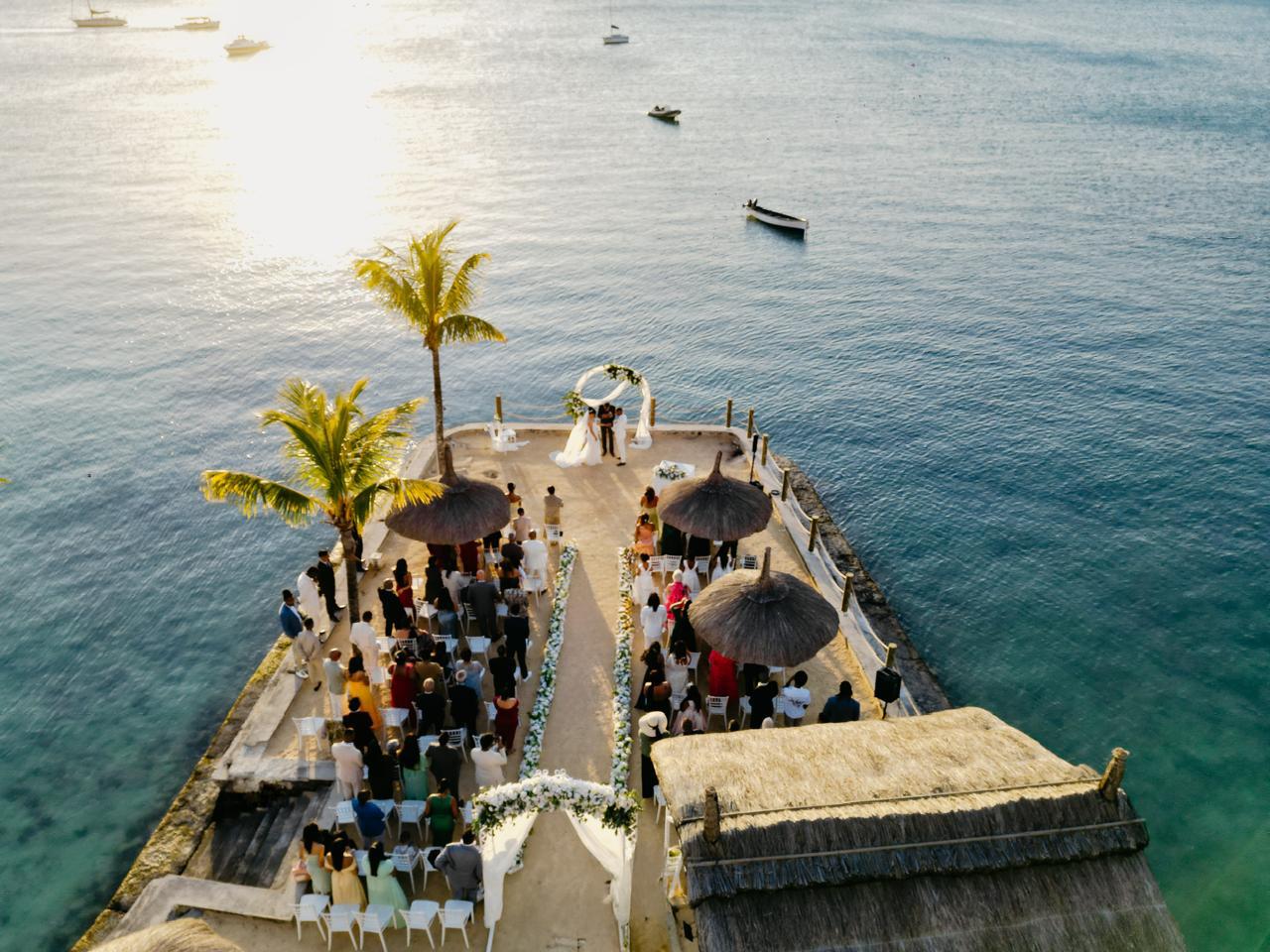 Seaside wedding ceremony setup in Mauritius