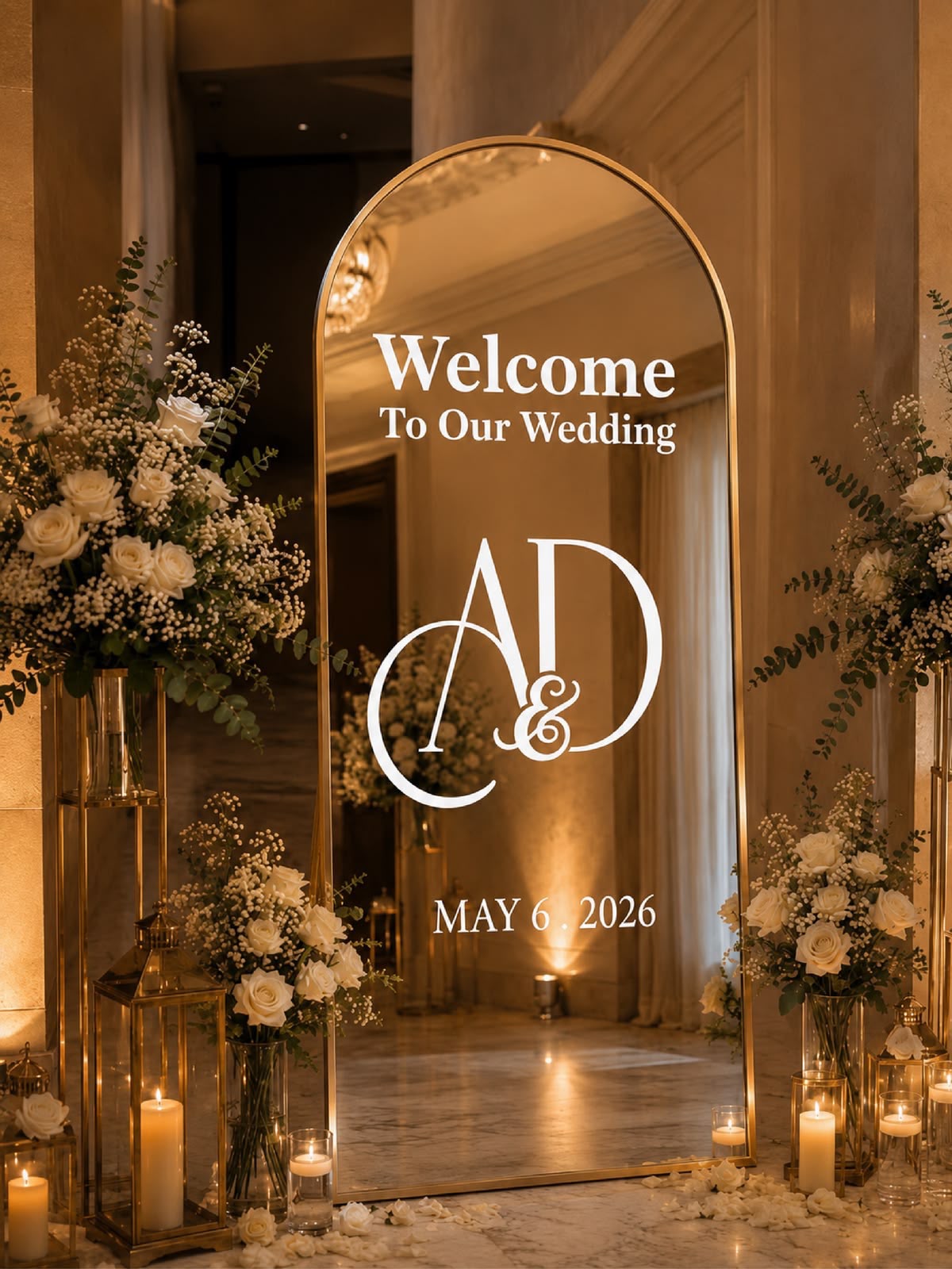 Guests beside a wedding welcome sign
